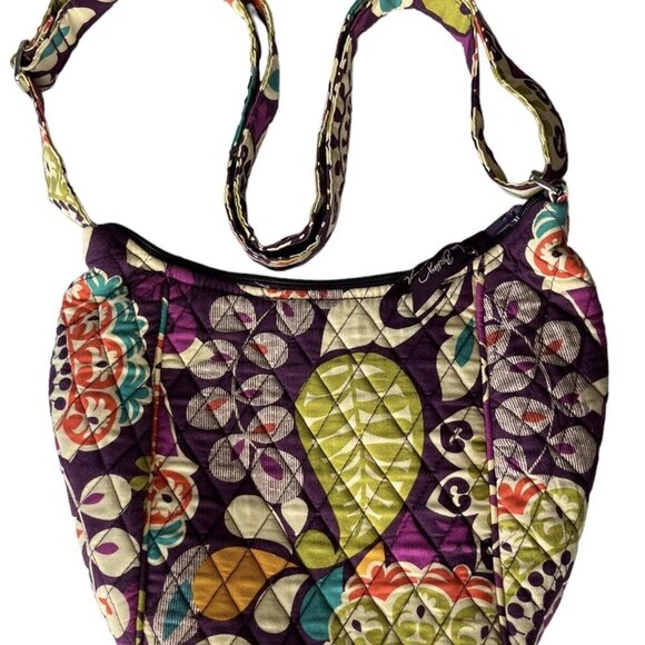 Vera Bradley Crossbody Purse Bag Carryall Plum Crazy Zipper Front Pocket - Picture 2 of 11